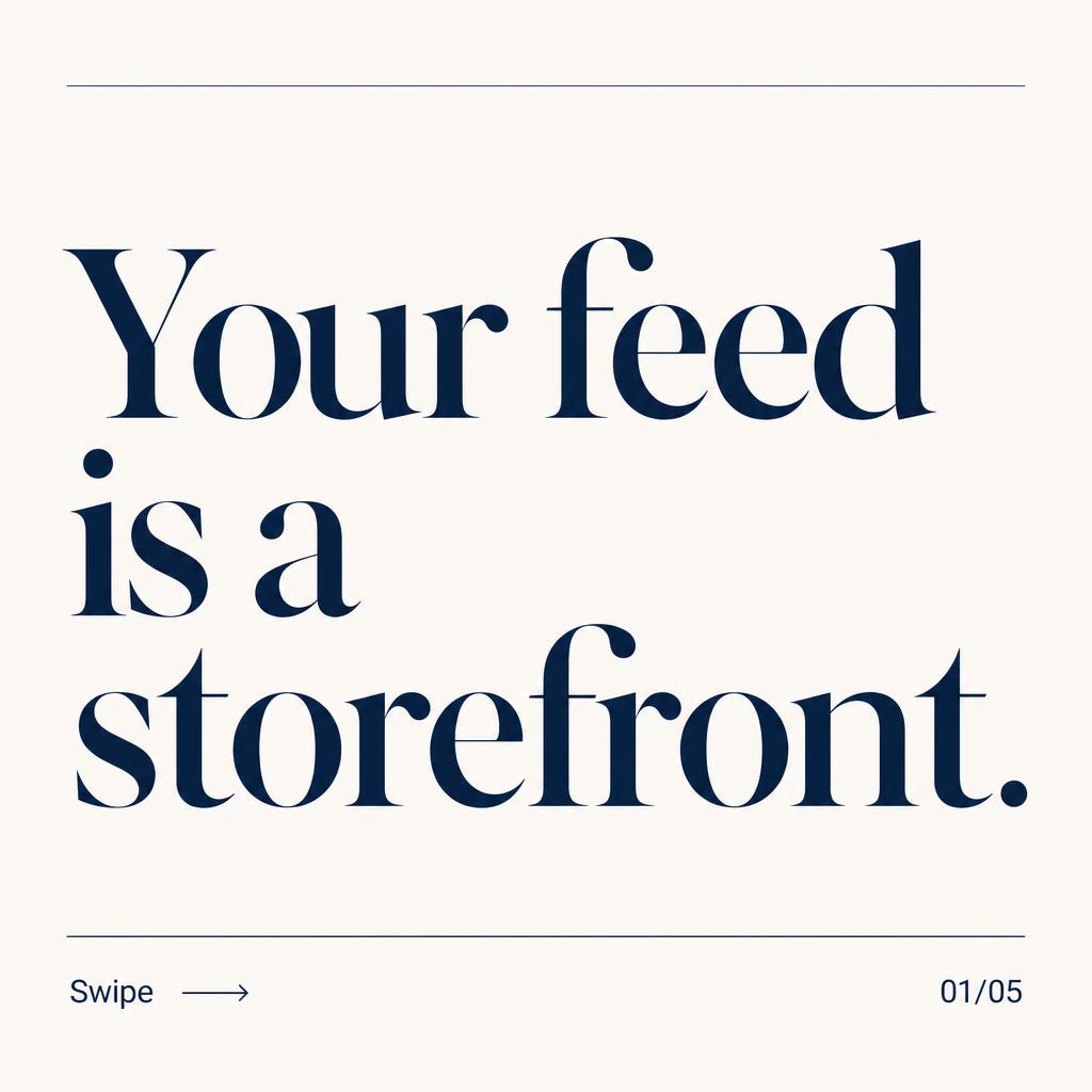 Instagram carousel opening slide reading “Your feed is a storefront”