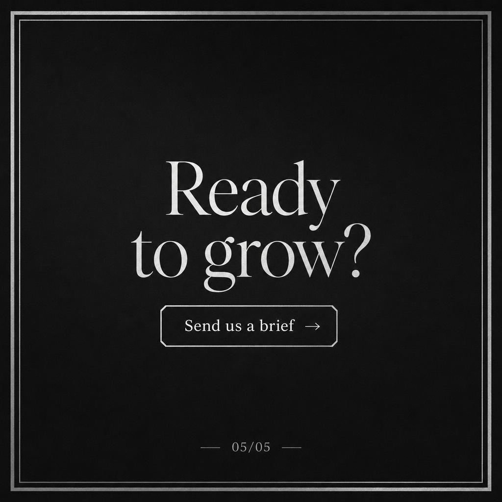 Closing carousel slide reading “Ready to grow? Send us a brief”