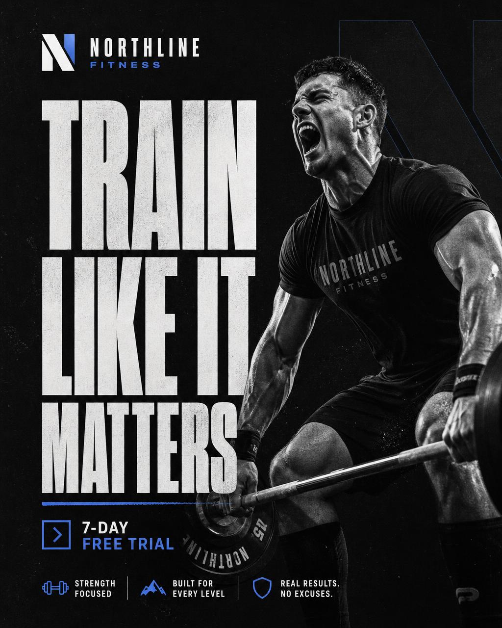 High-contrast gym ad creative designed for Northline Fitness